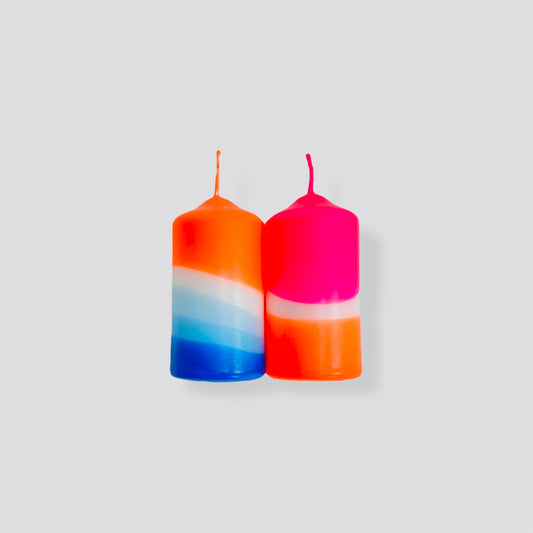 Kaars Neon Dip-Dye kort - Cotton Candy (set van 2)
