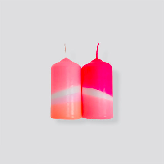 Kaars Neon Dip-Dye kort - Flamingo Feathers (set van 2)