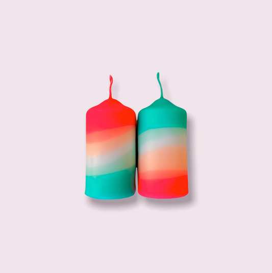 Kaars Neon Dip-Dye kort - Watermelon Sea (set van 2)