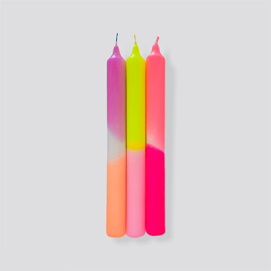 Candle Neon Dip-Dye long - Summer Breeze (set of 3)